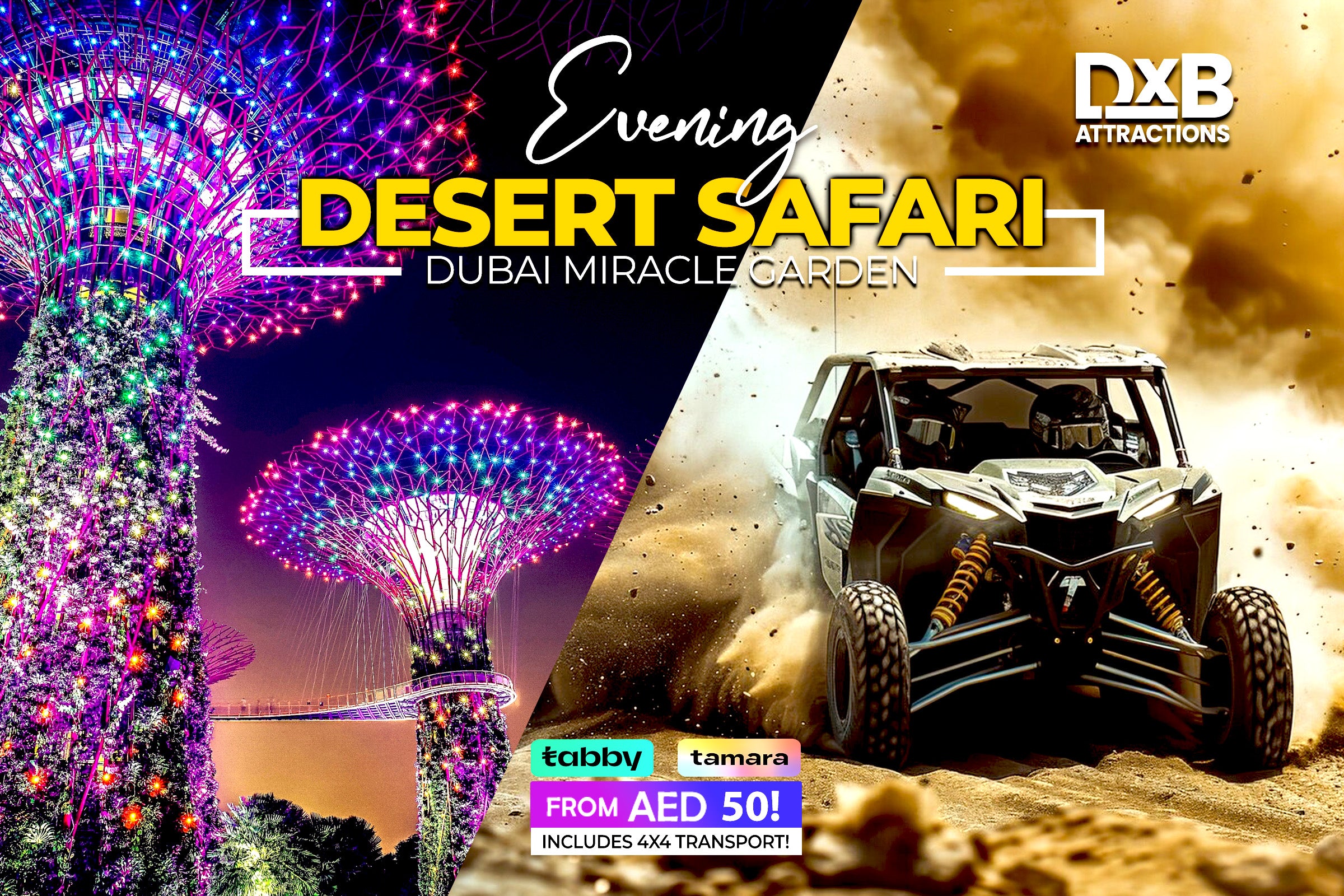 Budget-Friendly Evening Desert Safari + Dubai Miracle Gardens Tickets