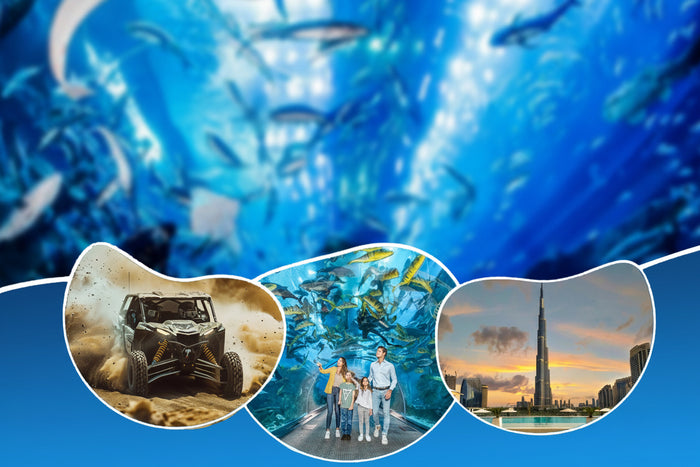 Burj Khalifa 124-125 + Desert Safari + Dubai Aquarium & Underwater Zoo Tickets